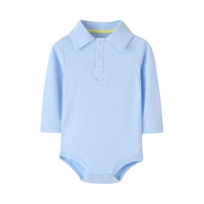 Teach Leanbh Baby Boys Pure Color Cotton Short Long Sleeve Polo Bodysuit 3-24 Months (Baby Blue/Long Sleeve, 9 Months) - Image 1